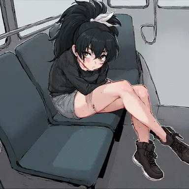 Sitting on a futa's lap in a bus~