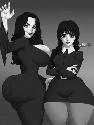 Wednesday and Morticia Addams